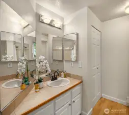 Full bath with lots of storage.