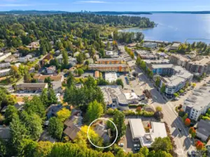 From your patio, its treed. You back to a quiet parking lot with lots of trees between you and the business parking lot that is vacant after 5pm.