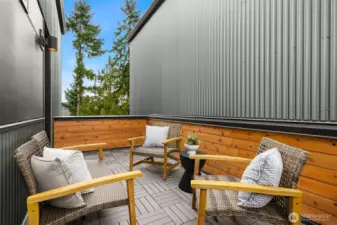 The access to the roof deck from the primary bedroom adds a luxurious and private retreat, offering a tranquil outdoor space for relaxation and enjoyment.