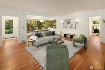 Living room flows seamlessly into the dining room