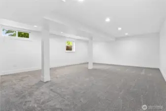 The basement has a large, open living space.