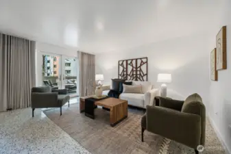 Open Concept Living Room Opens to Private Terrace