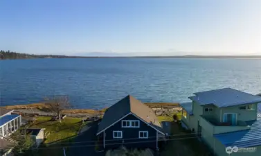 Aerial shot of the home overlooking Lummi Bay