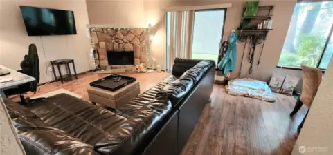 Wood-burning fireplace providing warmth and a cozy ambiance during chilly evenings.