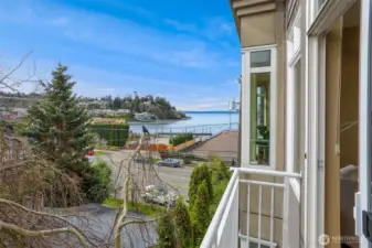 Water views from the private balcony off the primary bedroom.