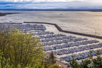 Shilshole Bay Marina looking down from Sunset Hill Park. Besides the Burke Gilman trail being right behind the condo complex many locals will walk, run or bike the Sunset Hill loop from the waterfront up to the Park and back.