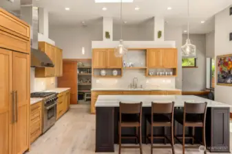 Beautifully designed kitchen with quartzite counters and backsplash.