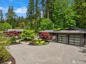 The driveway with two car garage.