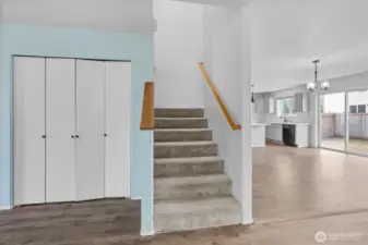 Head on up the stairs to five bedrooms and three bathrooms.