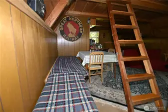 Bench seating offers convenient storage underneath and extra sleeping.