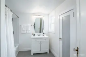 This updated bathroom feels so clean and fresh