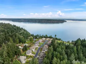 Aerial view of the neighborhood overlooking Puget Sound. Vashon Island is to the north, and Commencement Bay to the east; ferries, cargo ships and private boats are a daily sight.  On a lucky day you may see orcas!