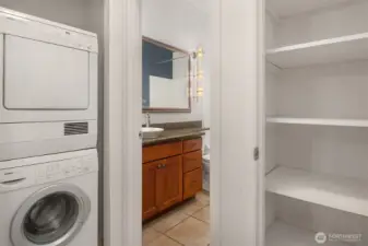 In unit laundry and full linen closet