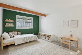 Main floor second bedroom. Virtually staged