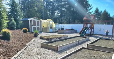 Raised garden beds, Green house, big toy