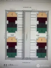 Site plan rendering displaying unit layout across two separate parcels