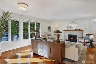 Main floor living room with gas burning fireplace