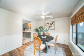 Dining room with shiplap details.