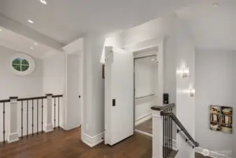 The elevator services all 3 levels.