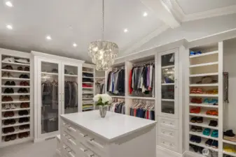 This custom closet is artisan quality with a layout sure to please a connoisseur.