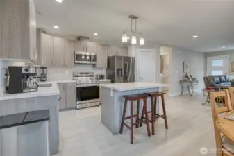 Quartz countertops create a sleek modern feel