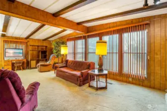 The living room has a lot of natural light from the front-facing windows.