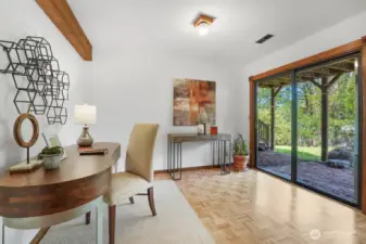 The bonus/family room is large enough to have a sitting area and an office space.