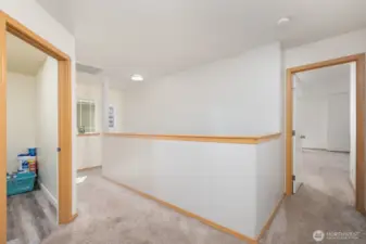 The stairway opens to a flexible landing area ideal for a home office, reading nook, or extra play space. This upper-level layout adds functionality and versatility.