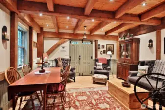 Looking back from where we were just standing. Floors are Douglas Fir, all wainscoting and mill work is custom made. Radiant floor heating in Main House and Rinnai tankless water heaters in the House and the Carriage House.