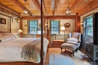 Propane stove for additional warmth (house and Carriage House have radiant in-floor heat) and ambiance.