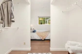 Primary enjoys great light, walk through closets and en-suite bath.