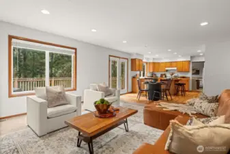 Kitchen opens to family room and cozy gas fireplace and easy entertaining.