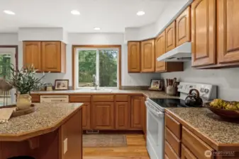 Large kitchen with island.