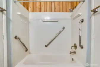 The second bathroom has a bath/shower combination.