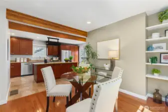 Exposed beams and recessed lighting