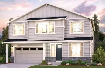 Warren 2448 sf Elevation D Rendering-Depictions of homes or other features are artist conceptions. Hardscape, landscape, and other items shown may be decoration and not included in the purchase price and availability may vary, not promised. Views may also be altered by subsequent construction, tree growth, and landscaping