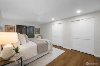 Large closets cover the whole east wall of the primary suite.
