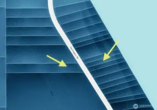 Map view highlighting the two included parcels. The waterfront lot on the east side of Harrington Road and the upland parcel across the road to the west offering approximately 3.3 acres combined.