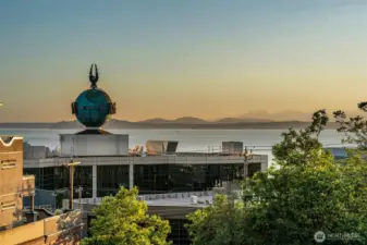 Elliot Bay, Puget Sound, and iconic PI Globe views from the condo!