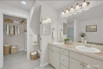 Virtually Staged Primary Bathroom.