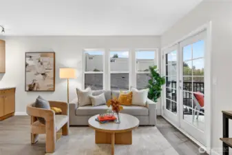 Ample light with French doors to your private deck.