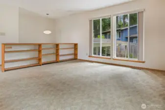 Built-in bookcases in living room.