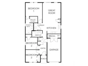 The Madison - 3 bed 2 bath 1 car 1,236 sq ft