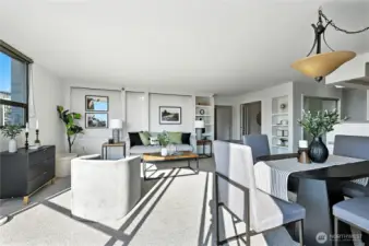 Gracious open living & dining area with custom built-in's & redesigned with awesome den space.
