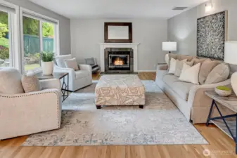 Family room with fireplace.