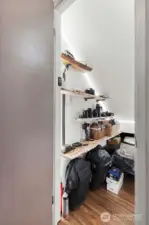 Large security closet with keyless locking door.