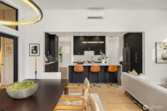 The home has tasteful light fixtures from West Elm throughout.