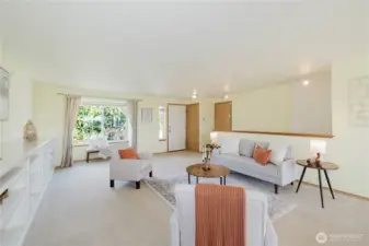 Partial view of the spacious living room with window facing out to the front garden.