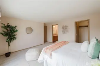 The primary bedroom on the main level.