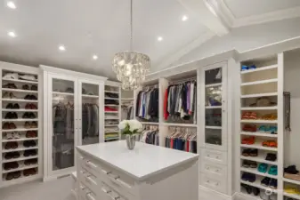 This custom closet is artisan quality with a layout sure to please a connoisseur.
